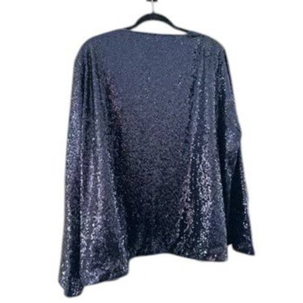 ASOS Curve Sequin Blazer 24 Navy Blue Open Front Long Sleeve Sparkly Jacket - Picture 3 of 8